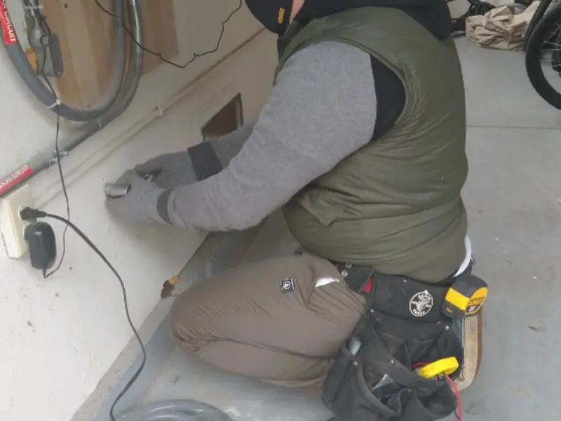 Electrician performing outlet wiring in a North Miami Beach garage